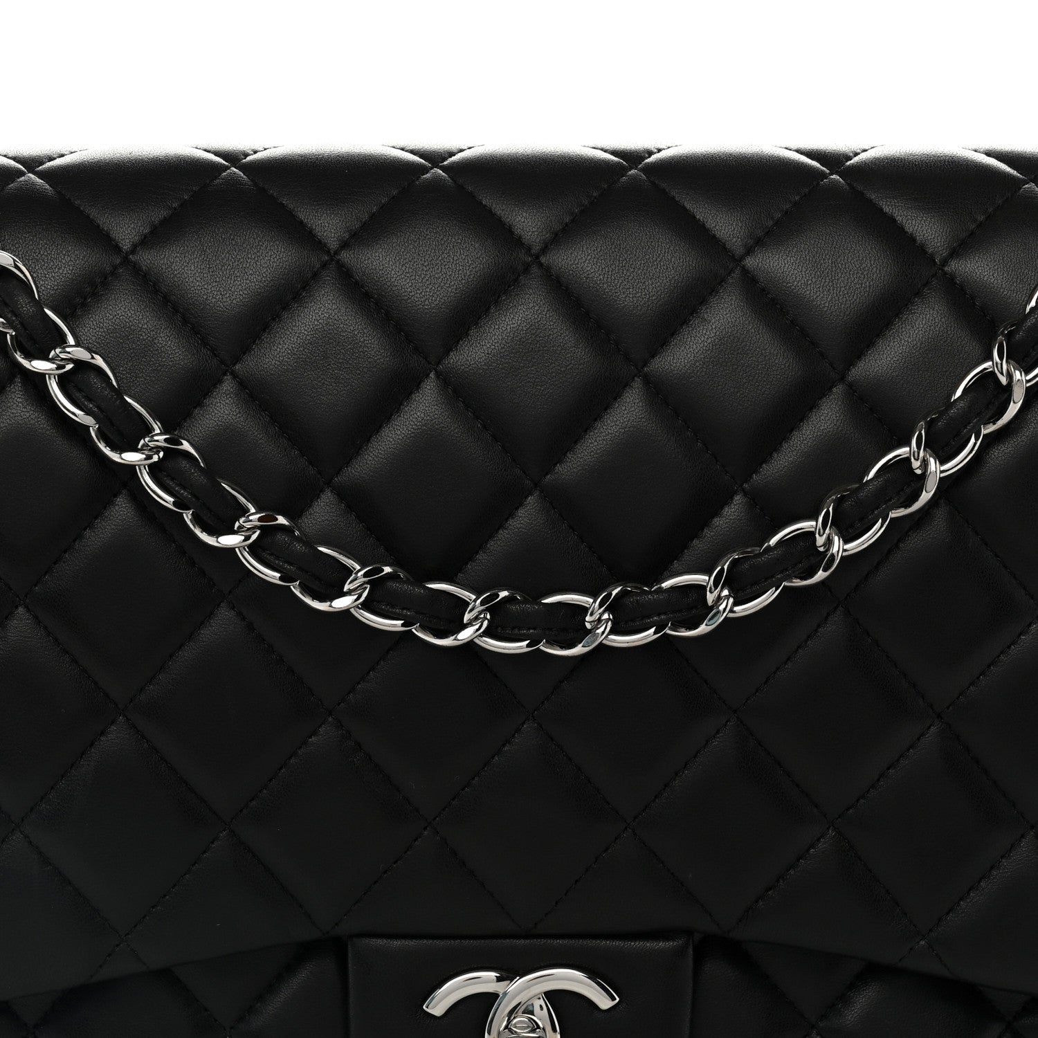 Lambskin Quilted Maxi Double Flap Black