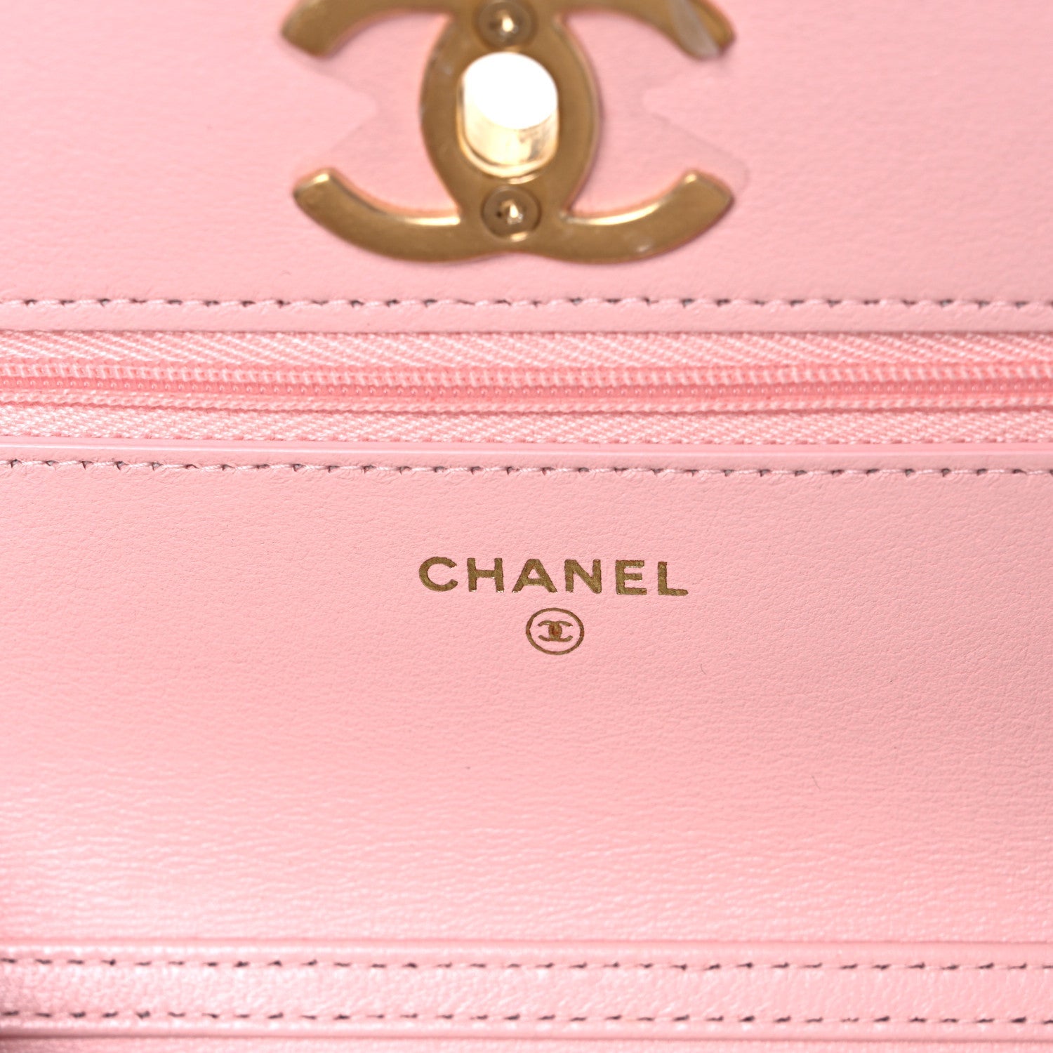 Shiny Lambskin Quilted CC Slide Wallet On Chain WOC  Light Pink