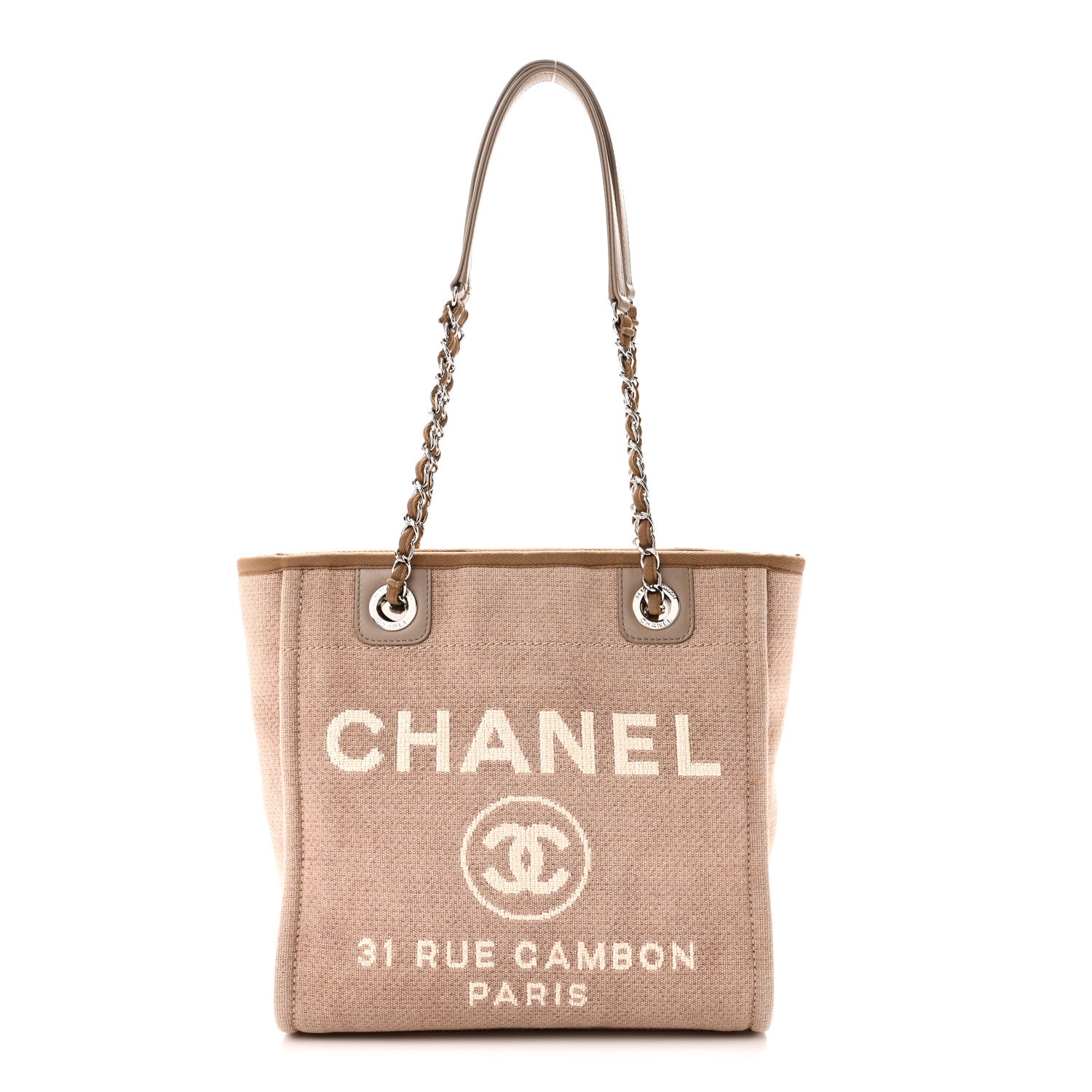 Mixed Fibers Calfskin Mini Deauville Tote Beige