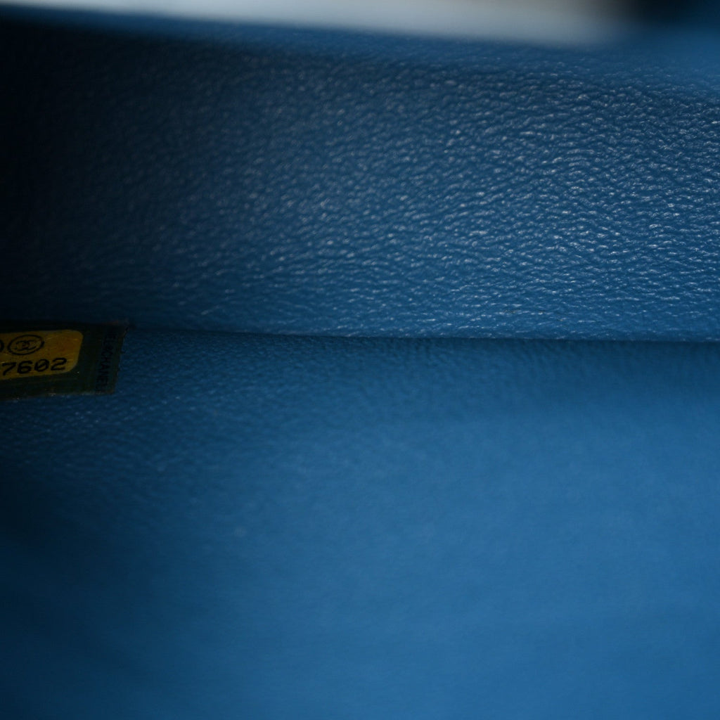 Iridescent Caviar Quilted Medium Double Flap Blue