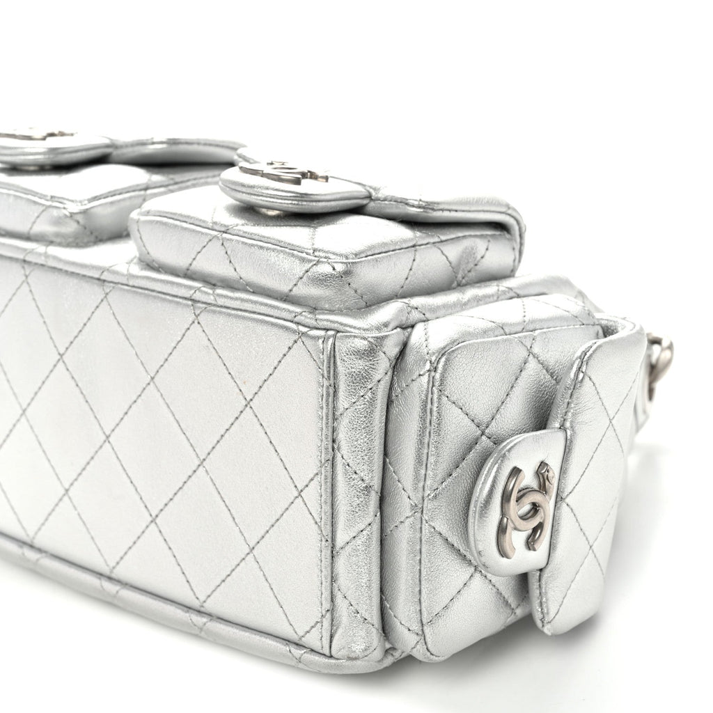 Metallic Lambskin Quilted Trendy Pockets Hobo Silver