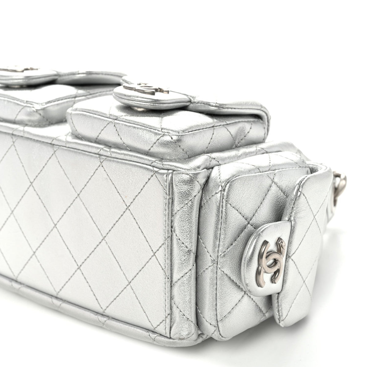 Metallic Lambskin Quilted Trendy Pockets Hobo Silver