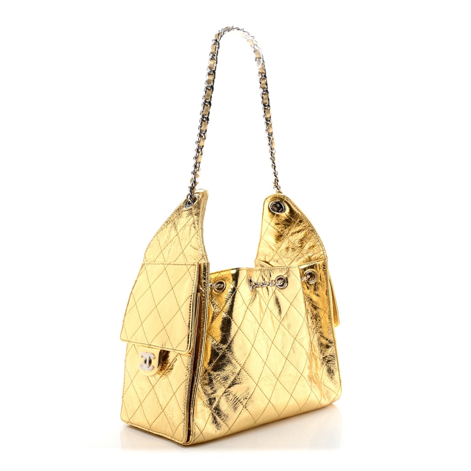 Metallic Aged Calfskin Quilted Small Chanel 25 Handbag Gold