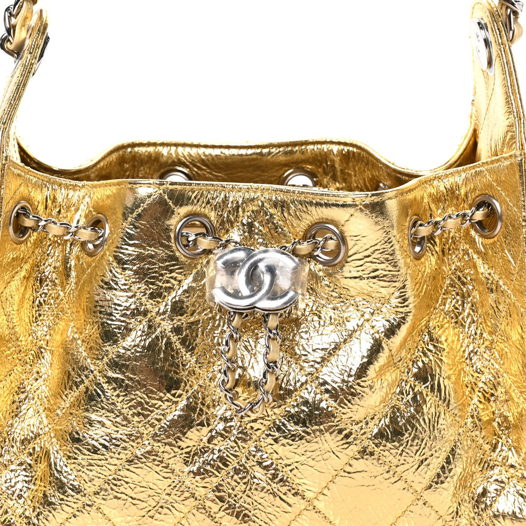 Metallic Aged Calfskin Quilted Mini Chanel 25 Handbag Gold