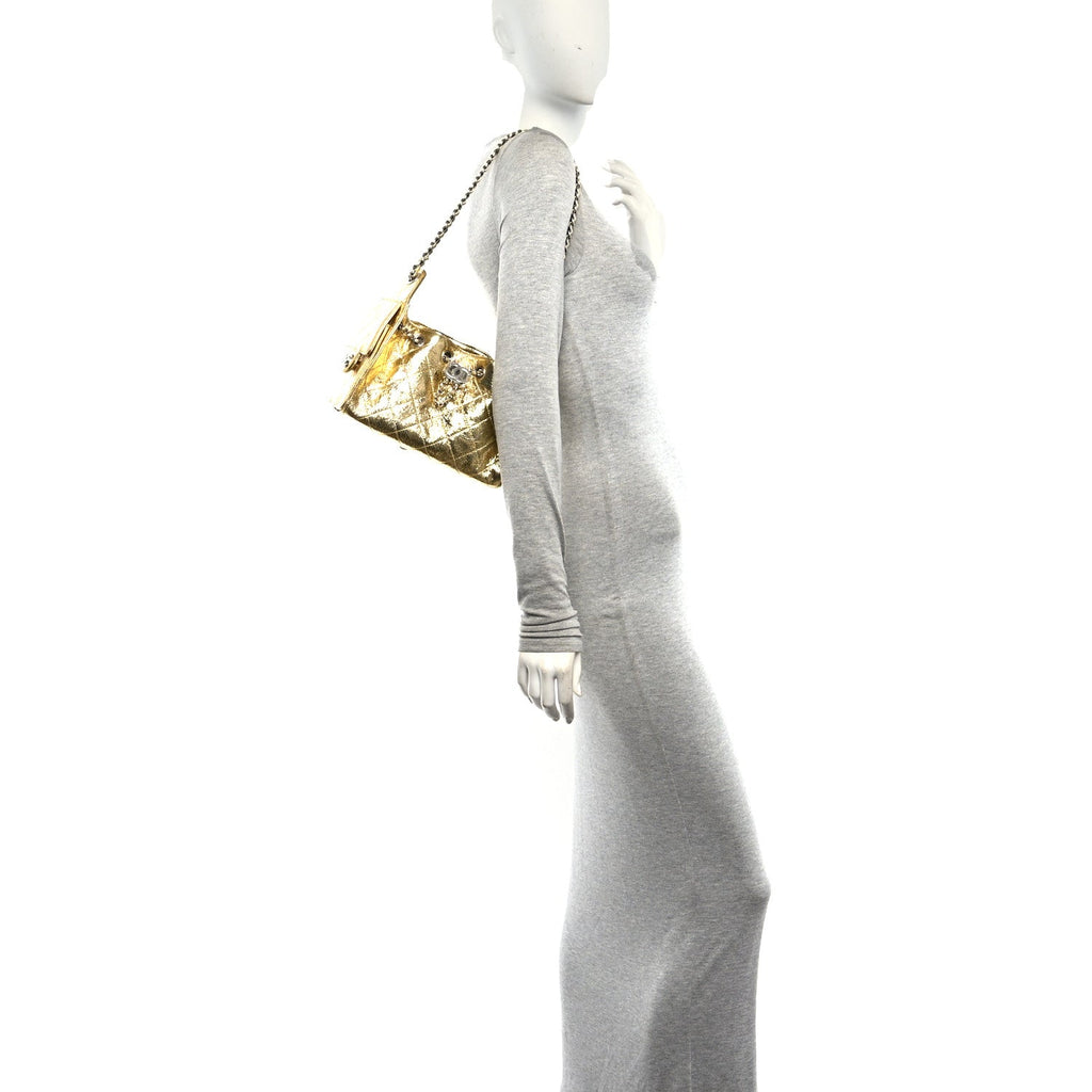 Metallic Aged Calfskin Quilted Mini Chanel 25 Handbag Gold
