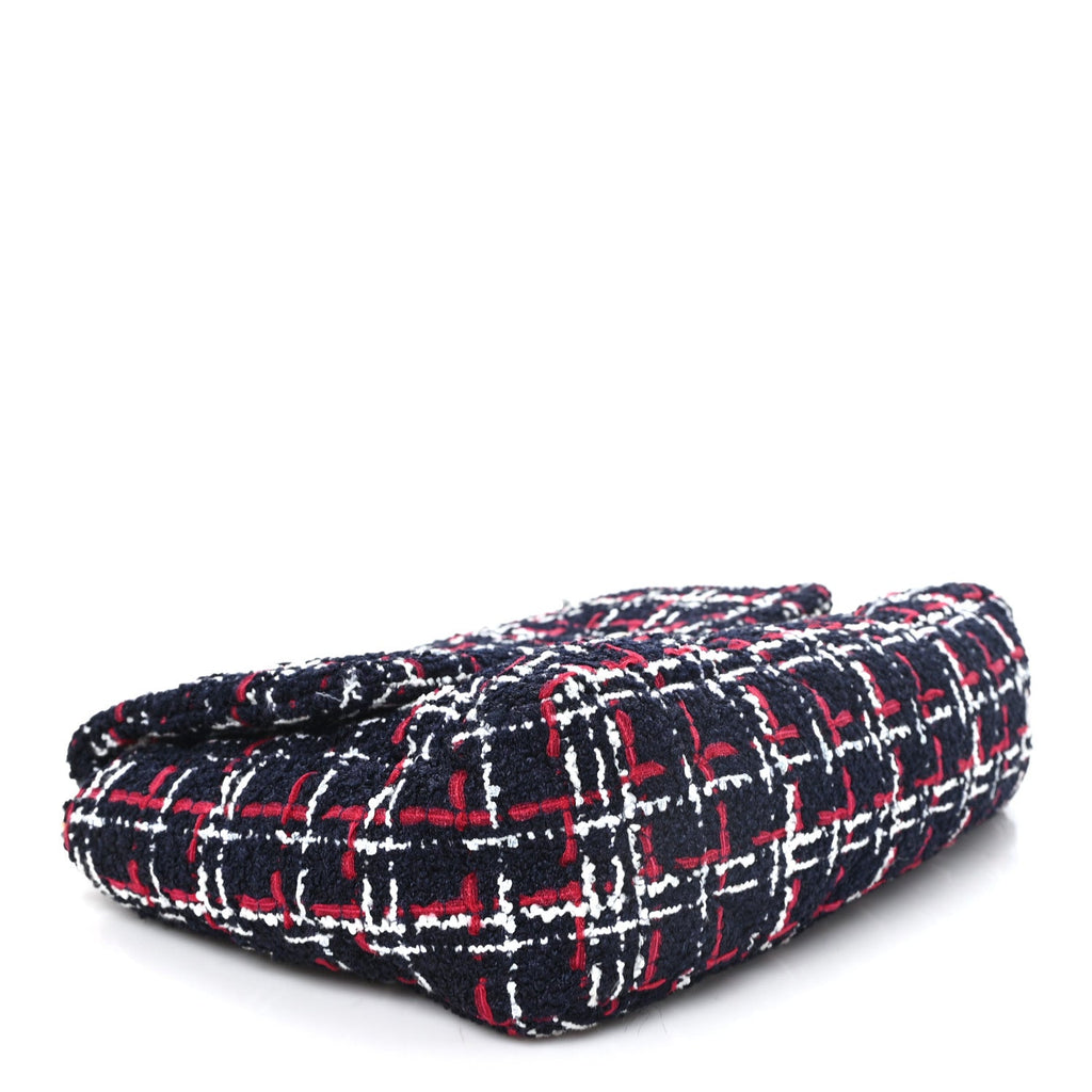 Tweed Quilted Large Chanel 19 Flap Navy Blue White Red