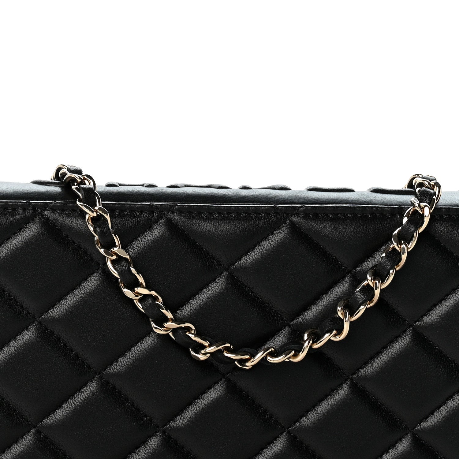 Lambskin Quilted Book Wallet On Chain WOC Black