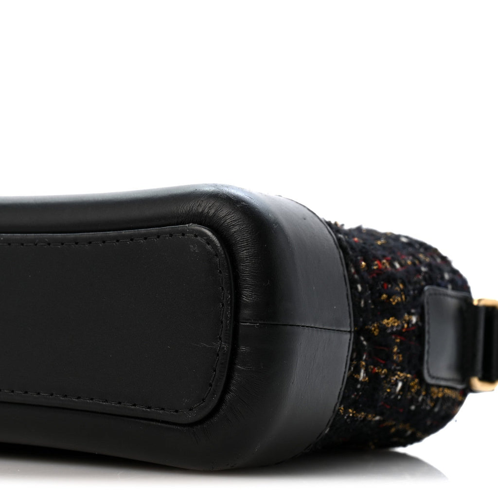 Tweed Calfskin Quilted Small Gabrielle Hobo Black Gold