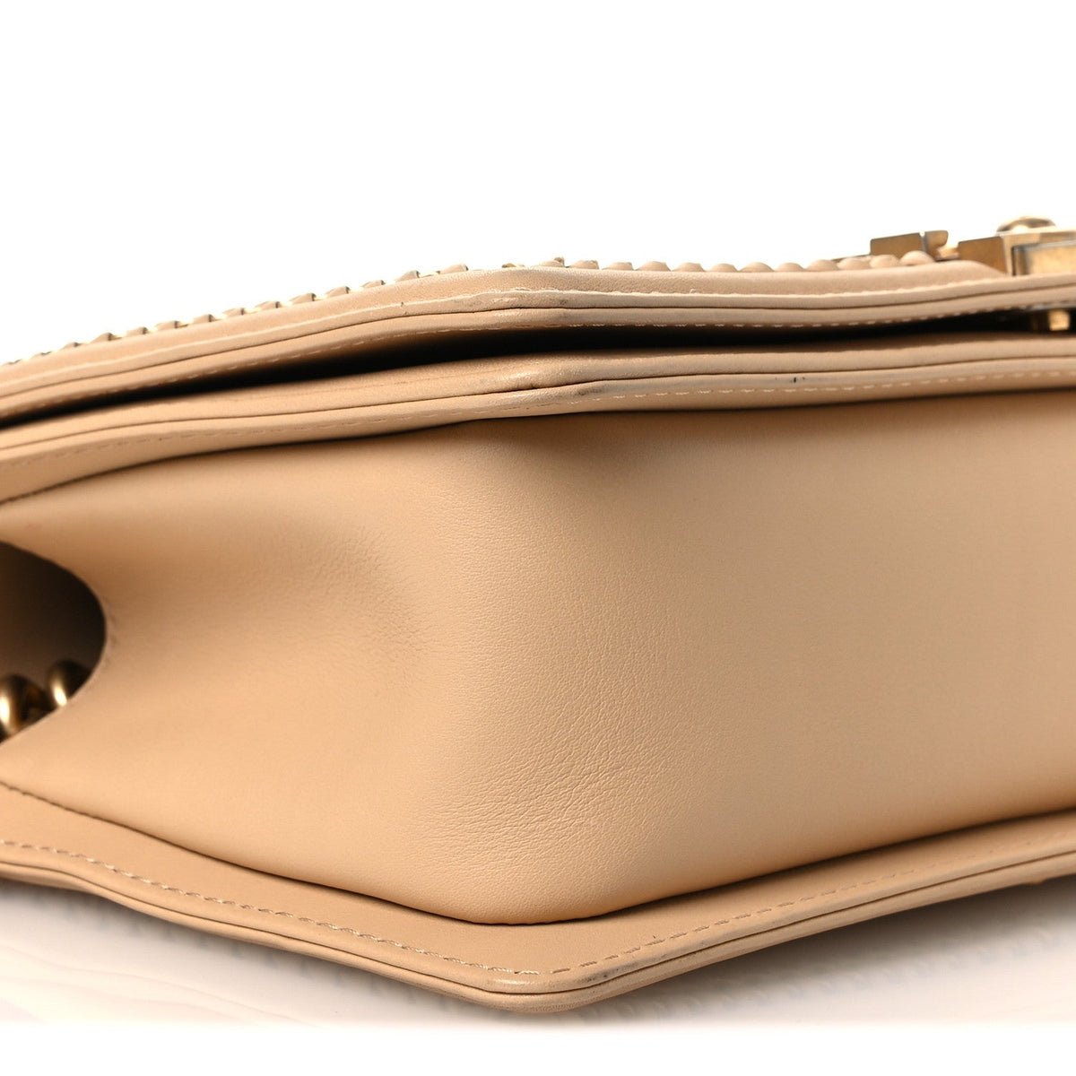 Calfskin Quilted Medium Boy Top Handle Flap Beige