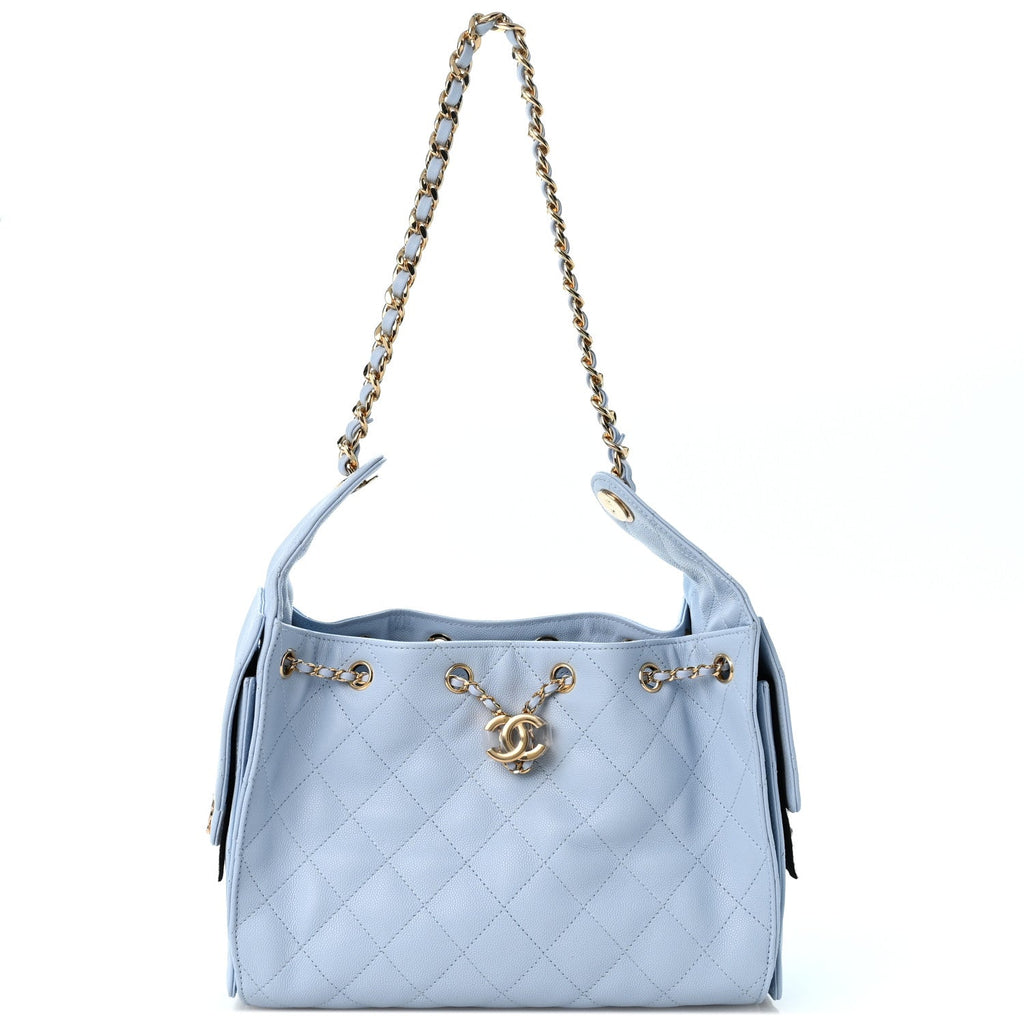 Caviar Quilted Small Chanel 25 Handbag Light Blue