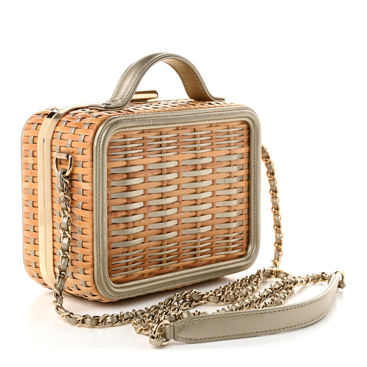 Raffia Calfskin Small CC Filigree Vanity Case Gold
