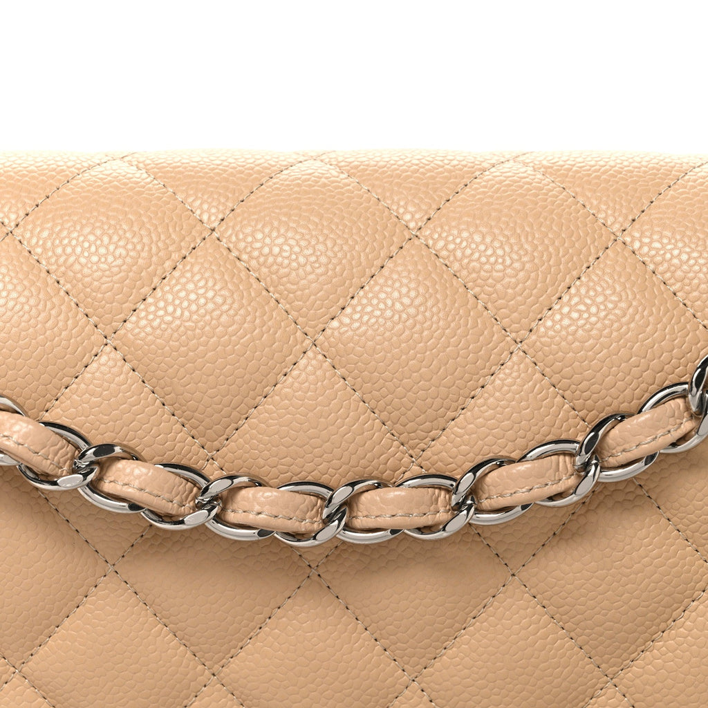 Caviar Quilted Jumbo Double Flap Beige