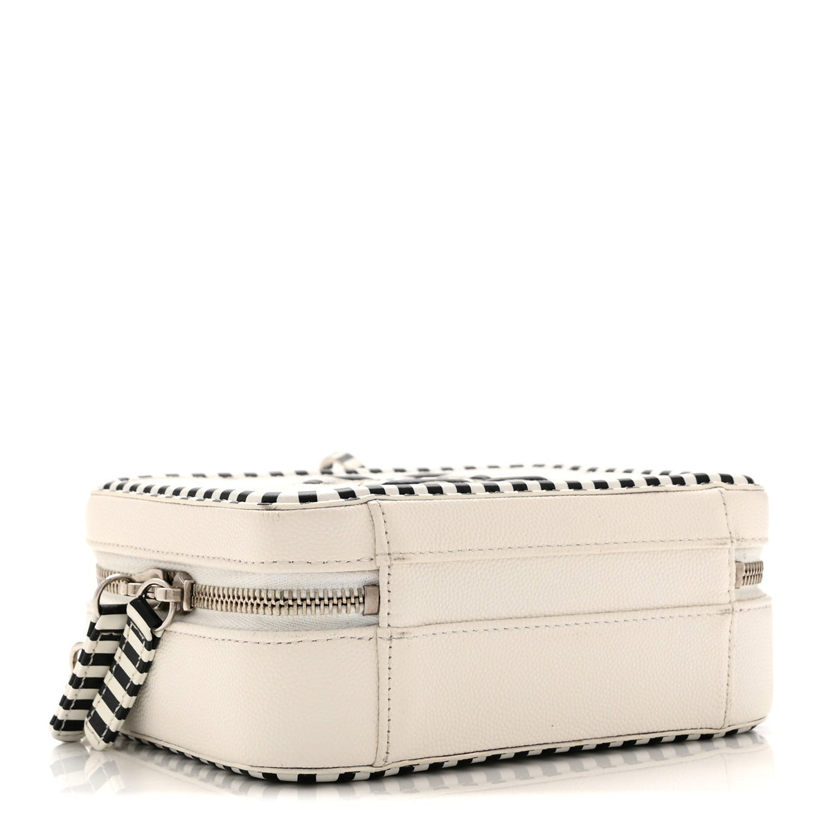 Caviar Quilted Striped Small CC Filigree Vanity Case White Black