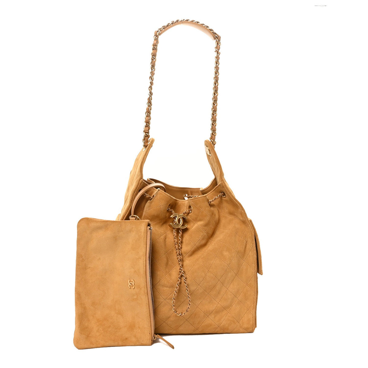 Suede Quilted Medium Chanel 25 Handbag Beige