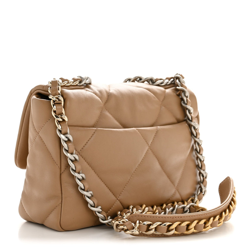 Lambskin Quilted Medium Chanel 19 Flap Beige