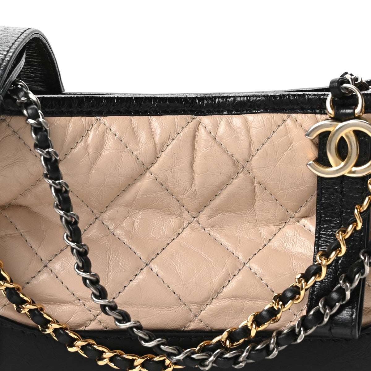 Aged Calfskin Quilted Small Gabrielle Hobo Beige Black