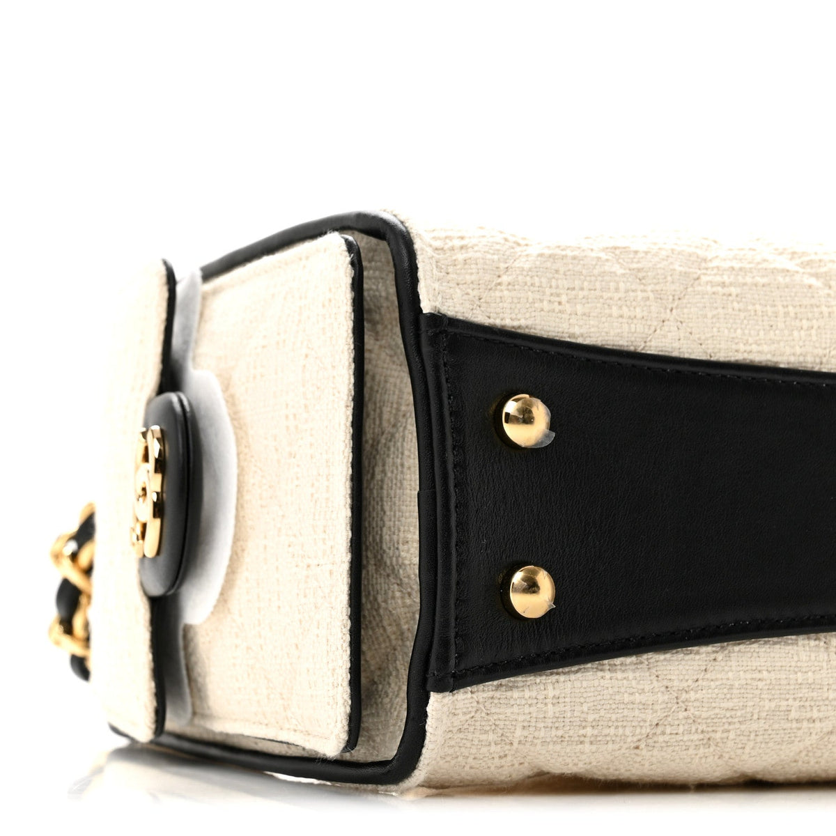Canvas Calfskin Quilted Mini Chanel 25 Handbag Ecru Black