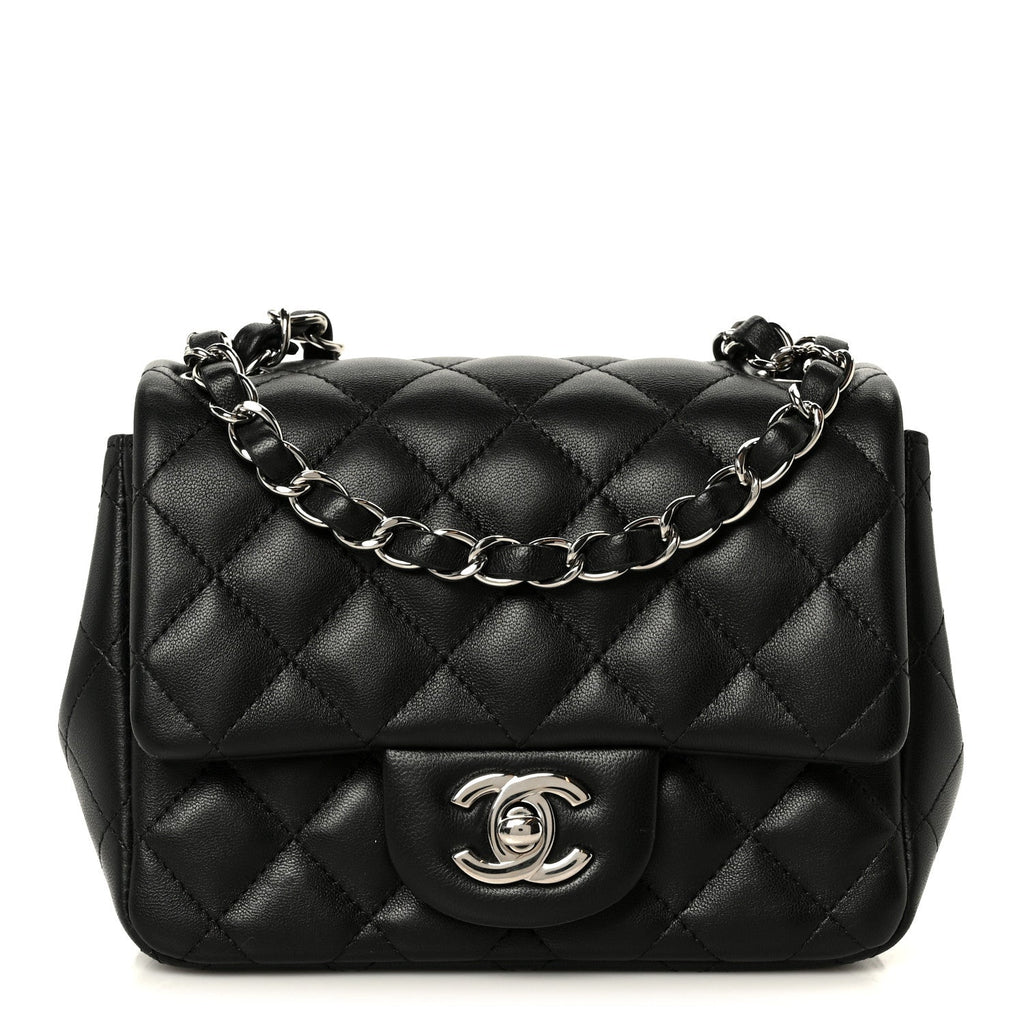 Lambskin Quilted Mini Square Flap Black