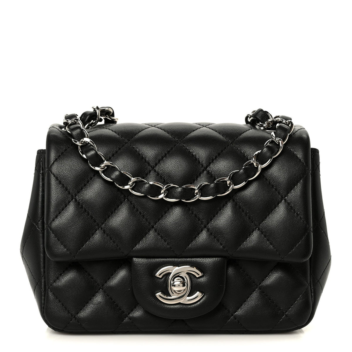 Lambskin Quilted Mini Square Flap Black
