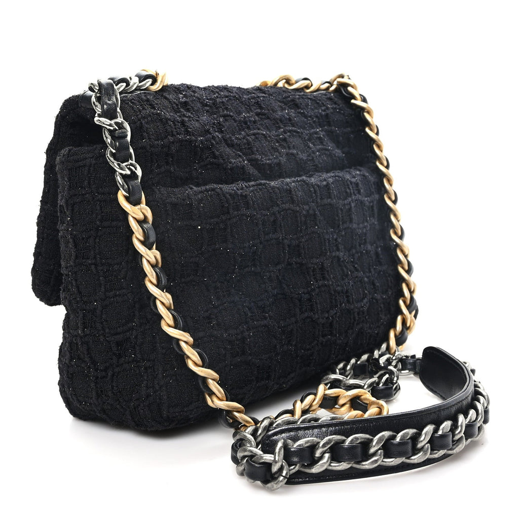 Tweed Quilted Medium Chanel 19 Flap Black Black