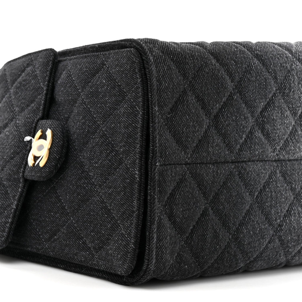 Washed Denim Quilted Medium Chanel 25 Handbag Black
