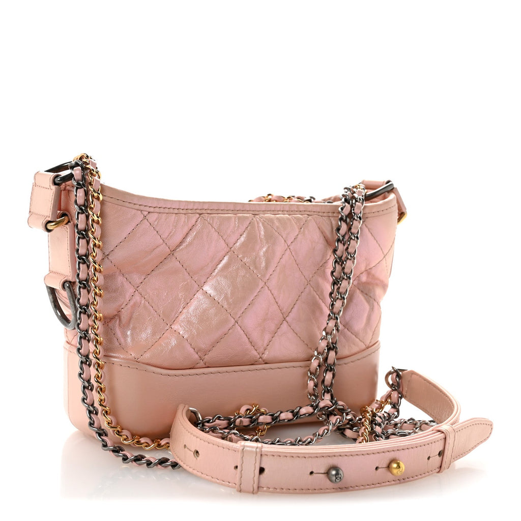 Iridescent Aged Calfskin Quilted Small Gabrielle Hobo Rose Rose