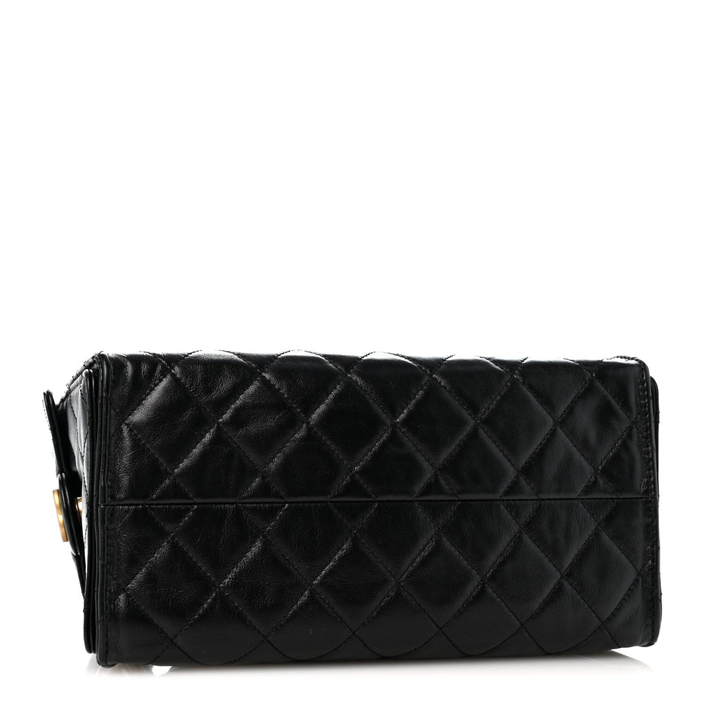 Shiny Crumpled Calfskin Quilted Medium Chanel 25 Handbag Black