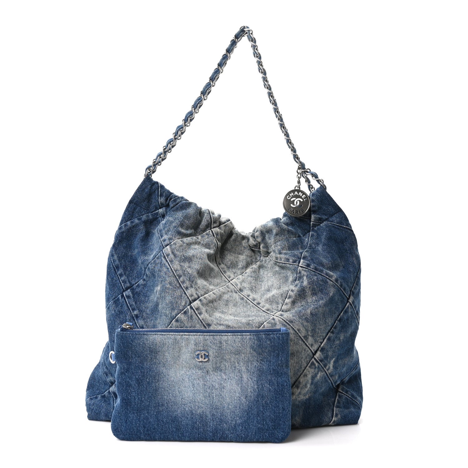 Denim Quilted Chanel 22 Blue
