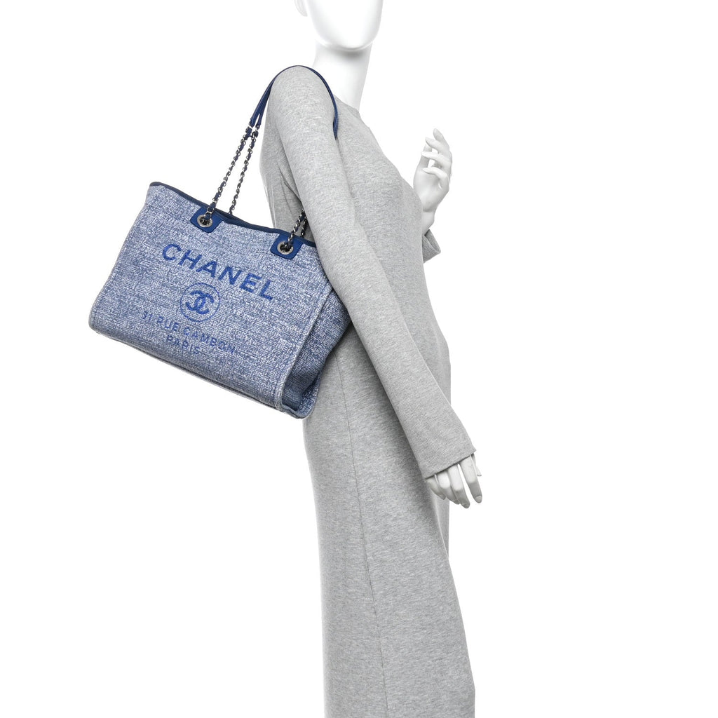 Woven Straw Raffia Small Deauville Tote Blue