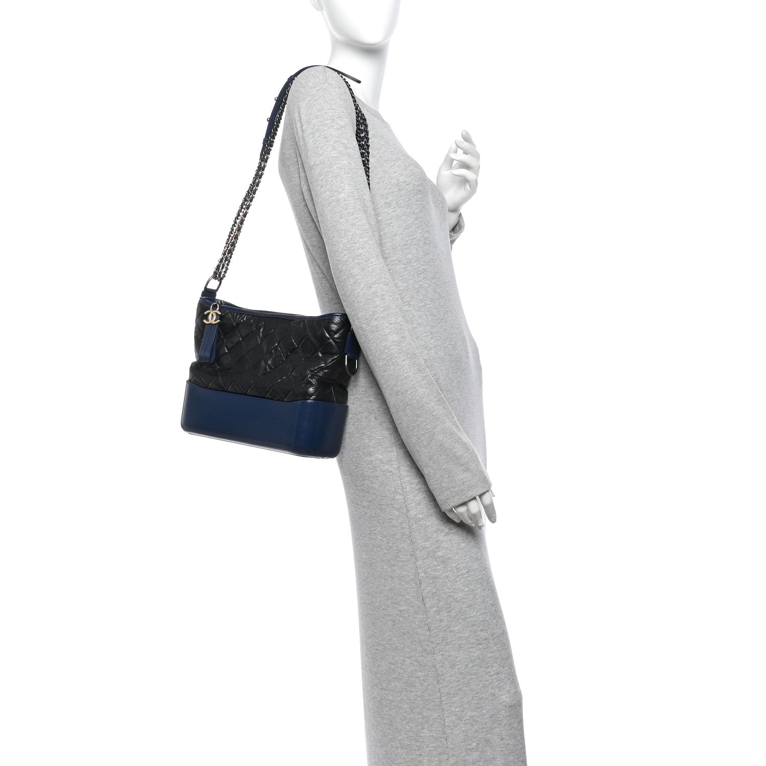 Aged Calfskin Quilted Medium Gabrielle Hobo Black Navy