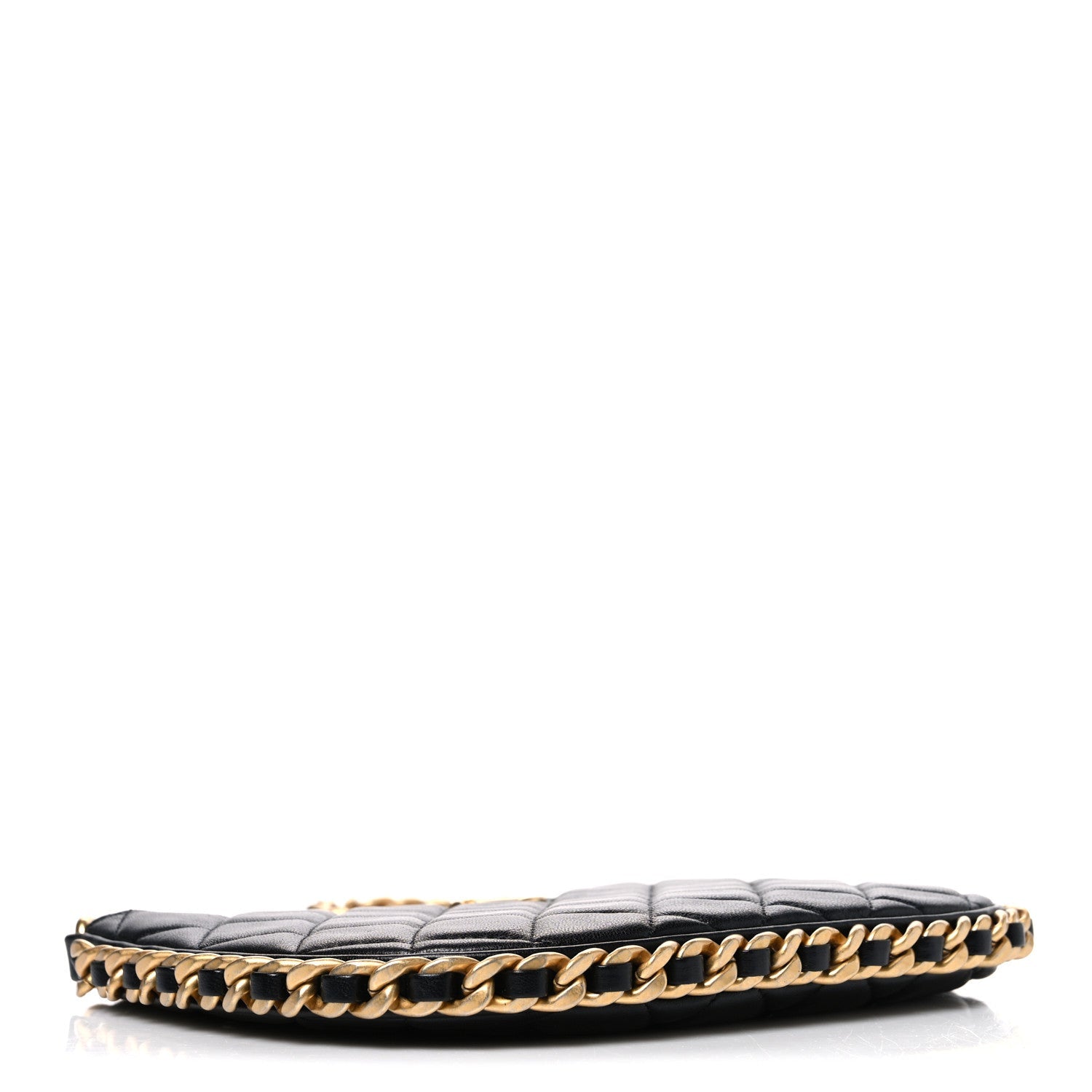 Shiny Crumpled Lambskin Quilted Trendy Chain Around Hobo Black