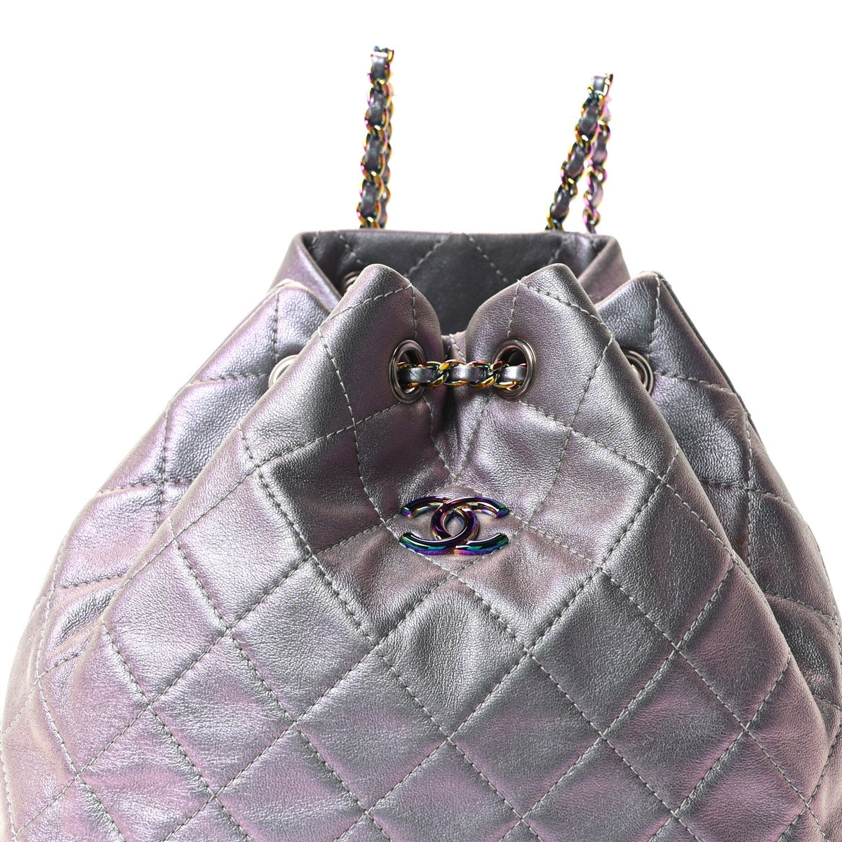 Iridescent Lambskin Calfskin Quilted Gabrielle Backpack Light Purple
