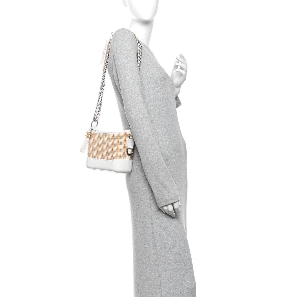 Rattan Calfskin Small Gabrielle Hobo Beige Ivory