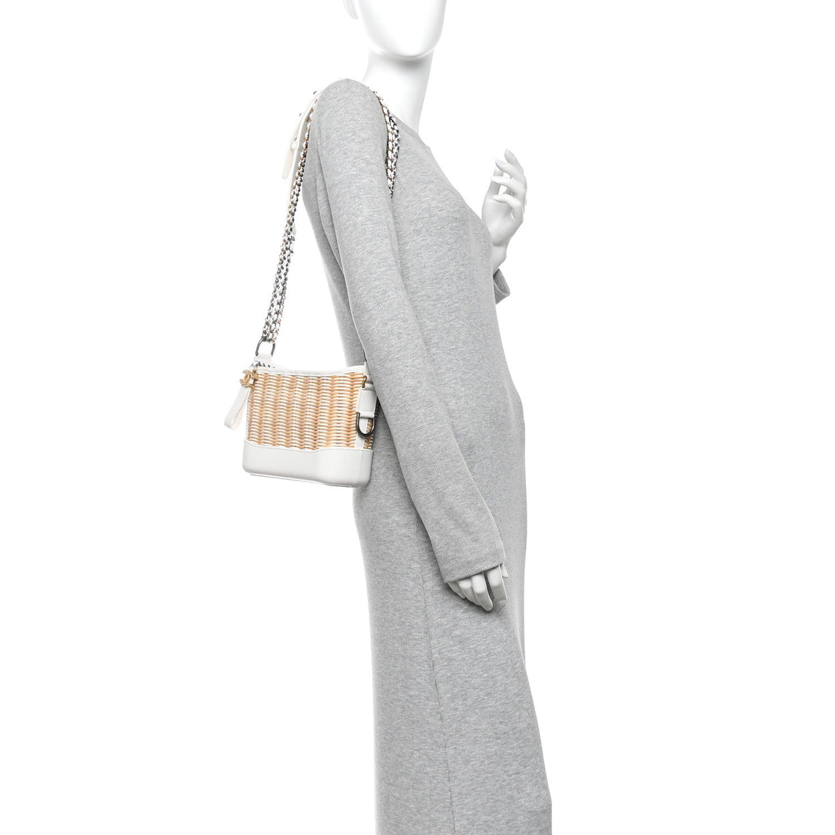 Rattan Calfskin Small Gabrielle Hobo Beige Ivory