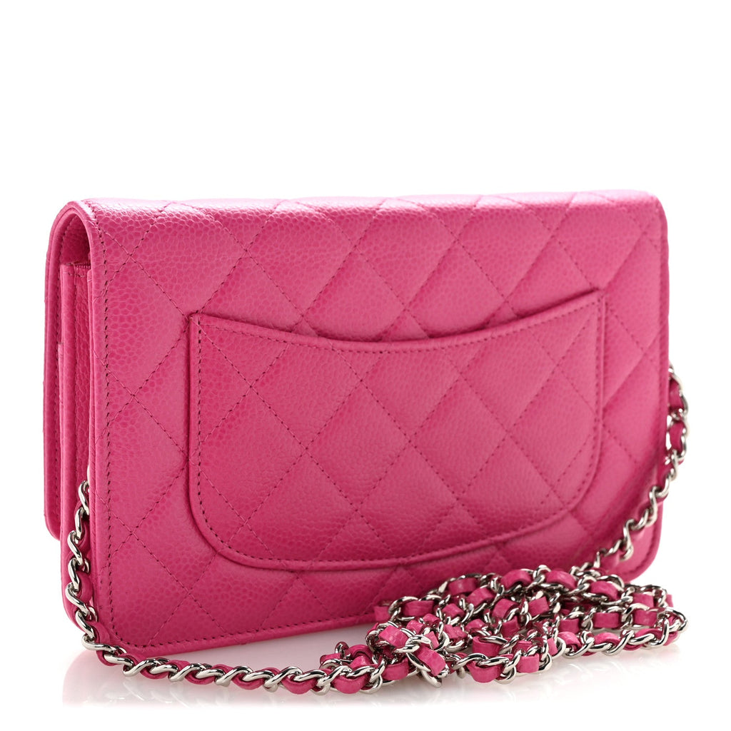 Caviar Enamel Quilted Wallet On Chain WOC Pink