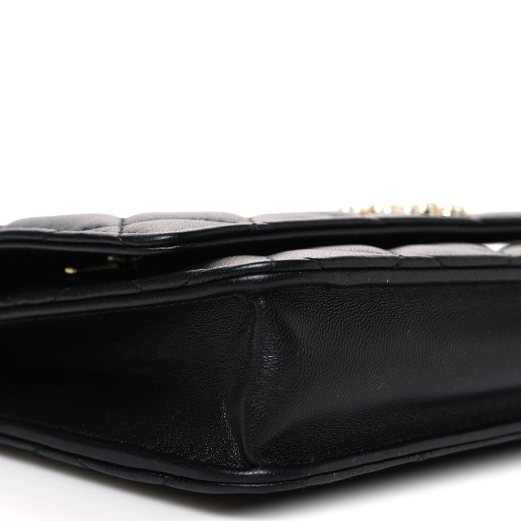 Lambskin Quilted Pearl CC Wallet on Chain WOC Black
