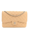 Caviar Quilted Jumbo Double Flap Light Beige