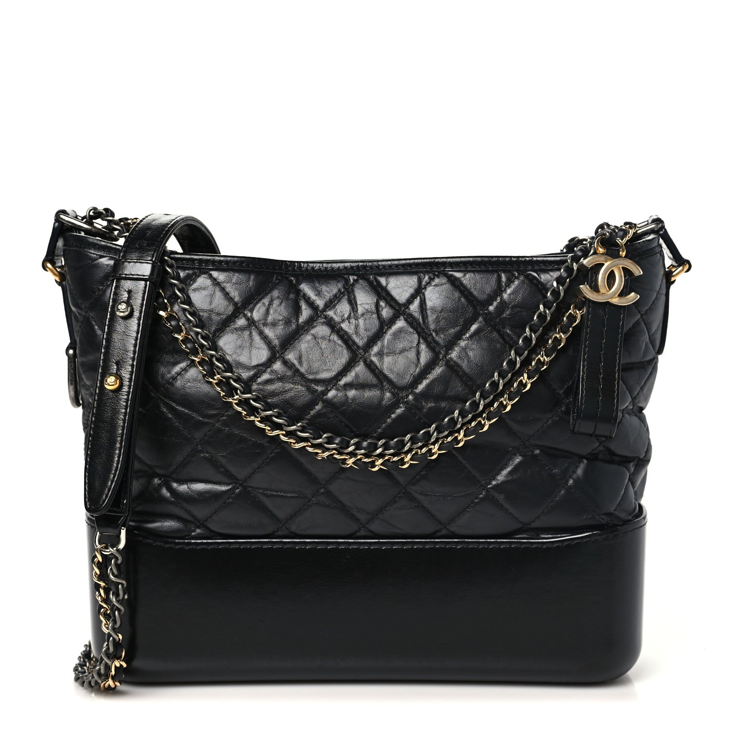 Aged Calfskin Quilted Medium Gabrielle Hobo Black