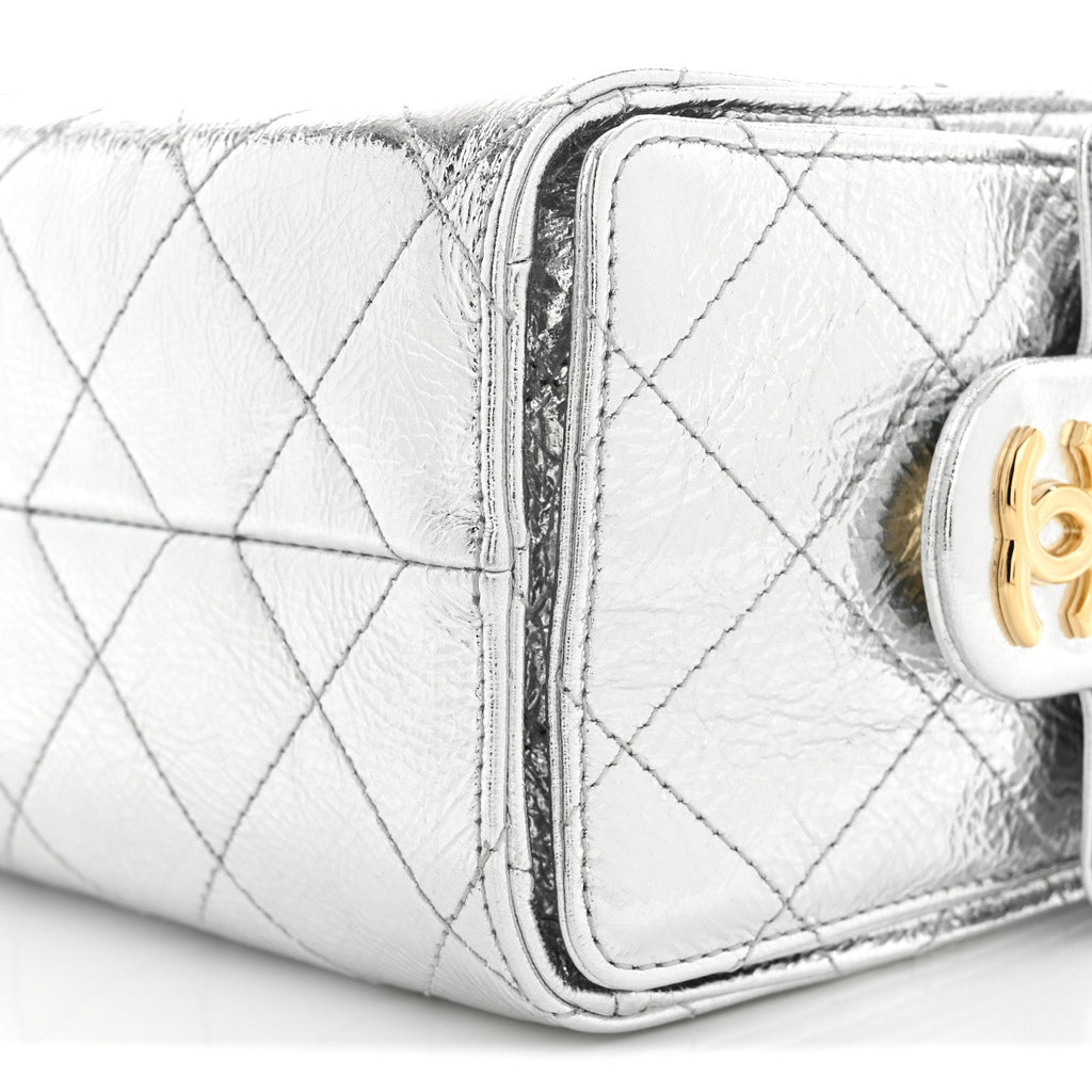 Metallic Aged Calfskin Quilted Mini Chanel 25 Handbag Silver