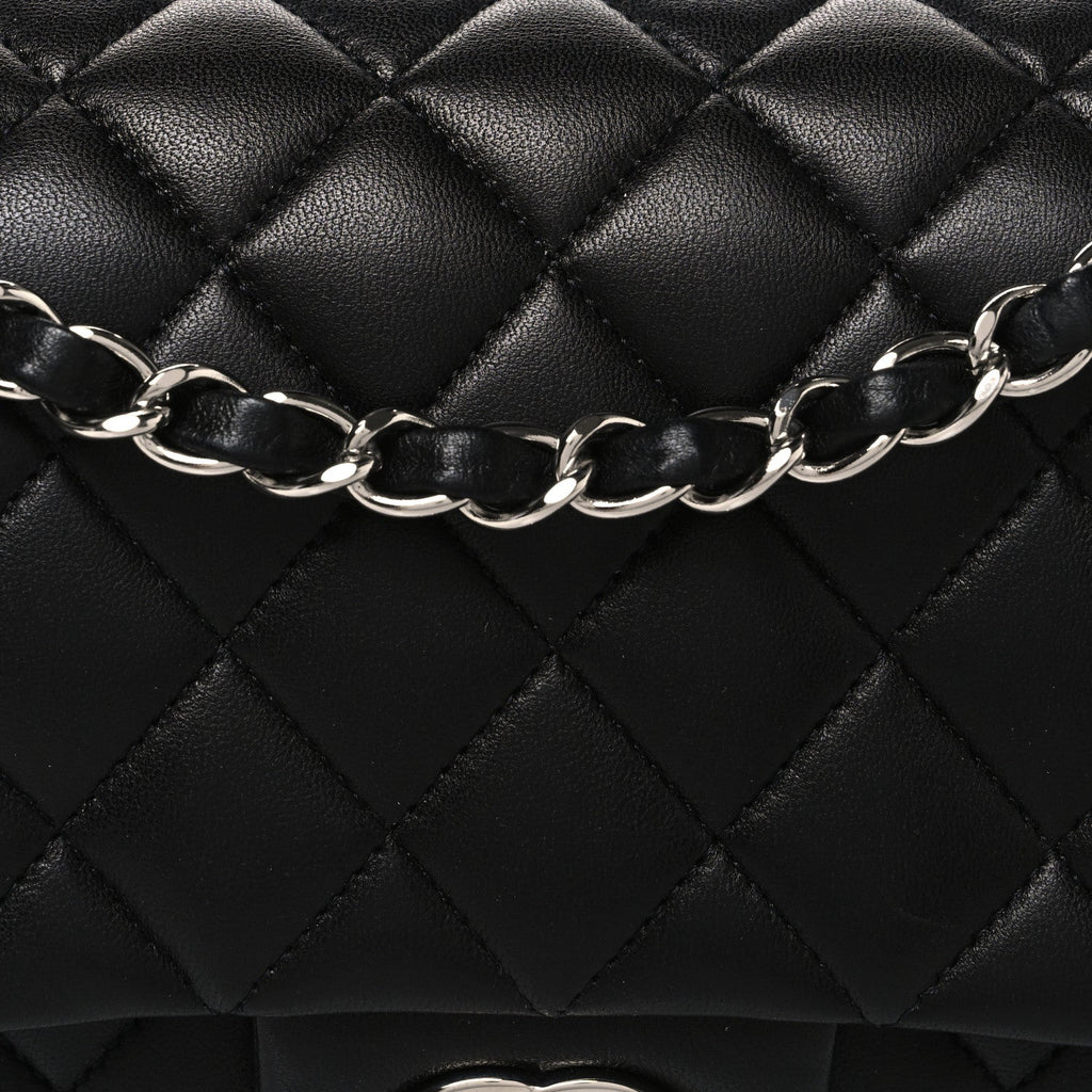 Lambskin Quilted Medium Double Flap Black