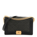 Lambskin Braided Woven Medium Boy Flap Navy Black