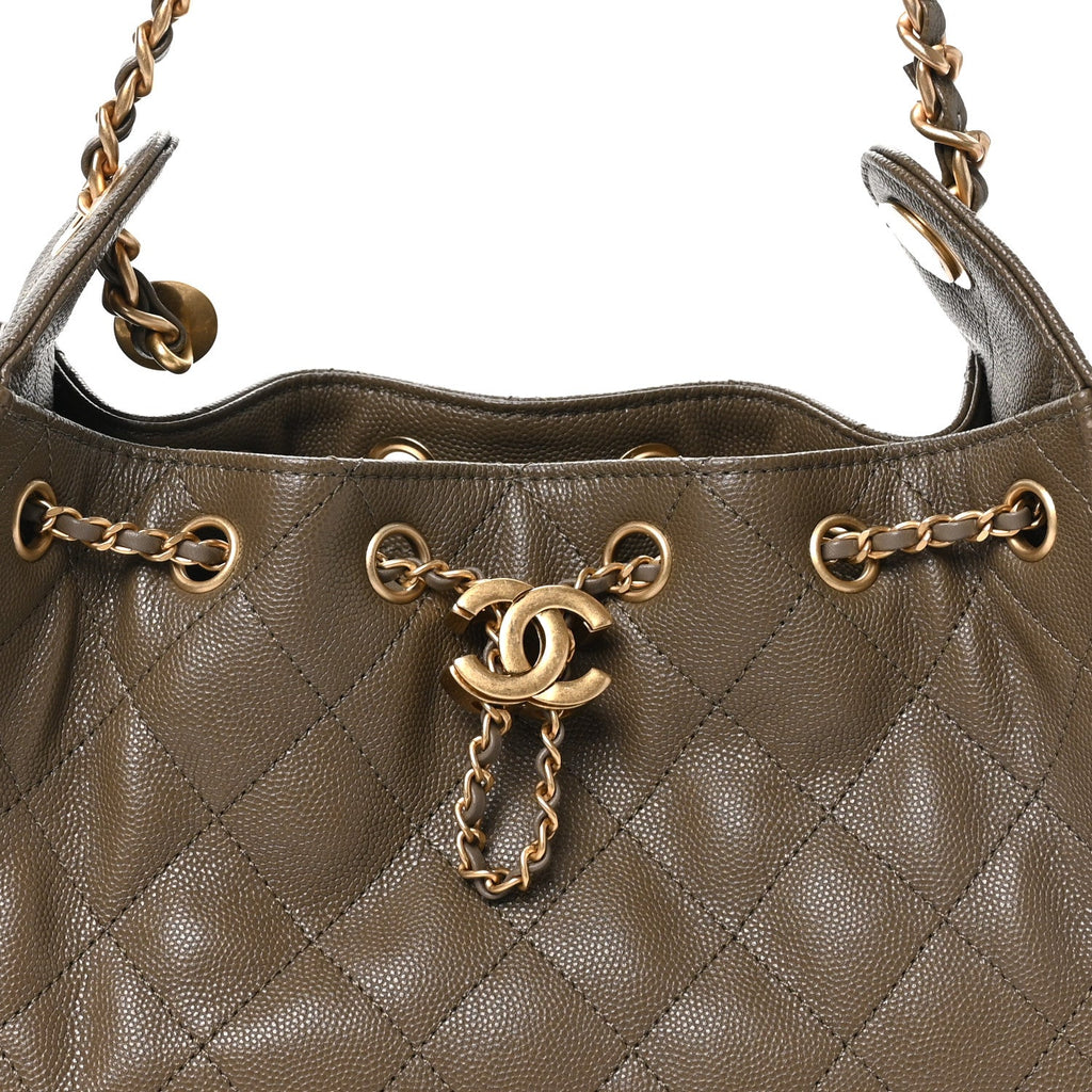 Caviar Quilted Mini Chanel 25 Handbag Dark Khaki