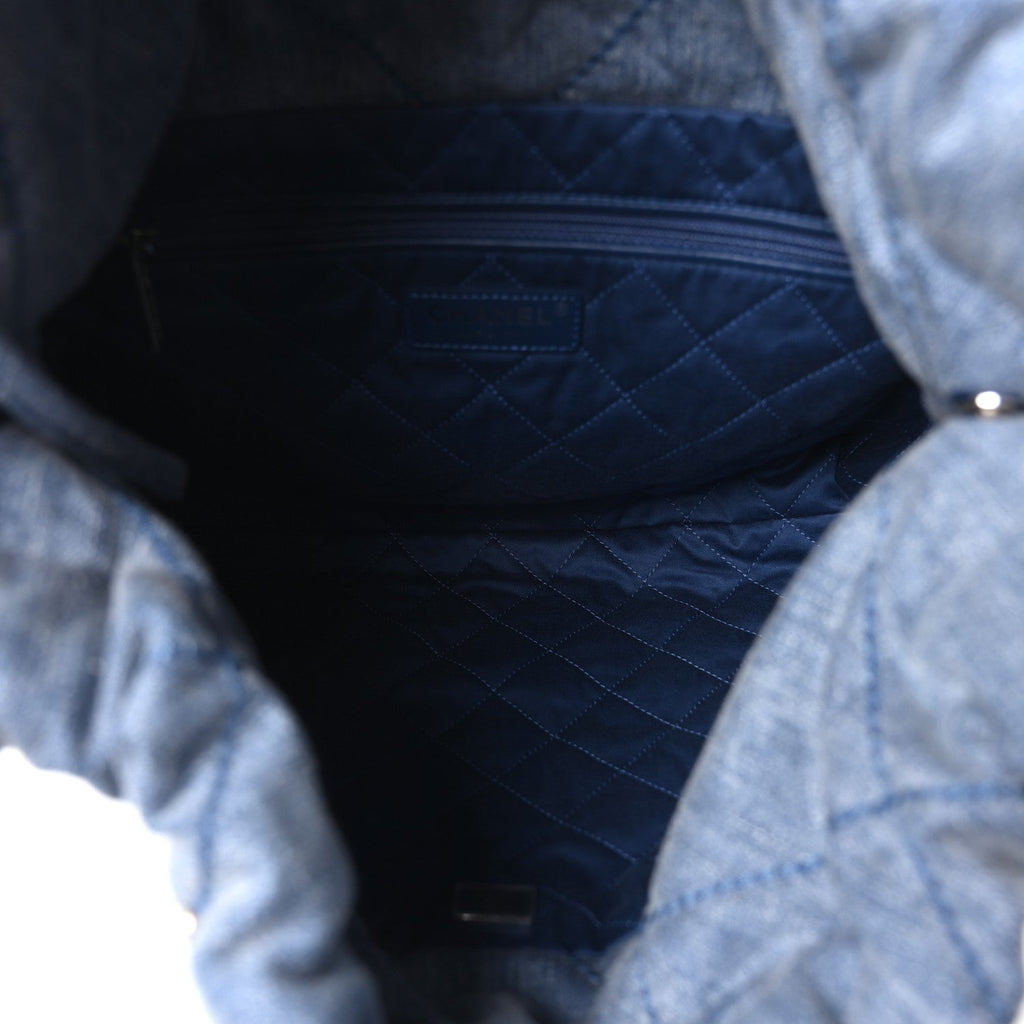 Washed Denim Quilted Studded Small Chanel 22 Blue