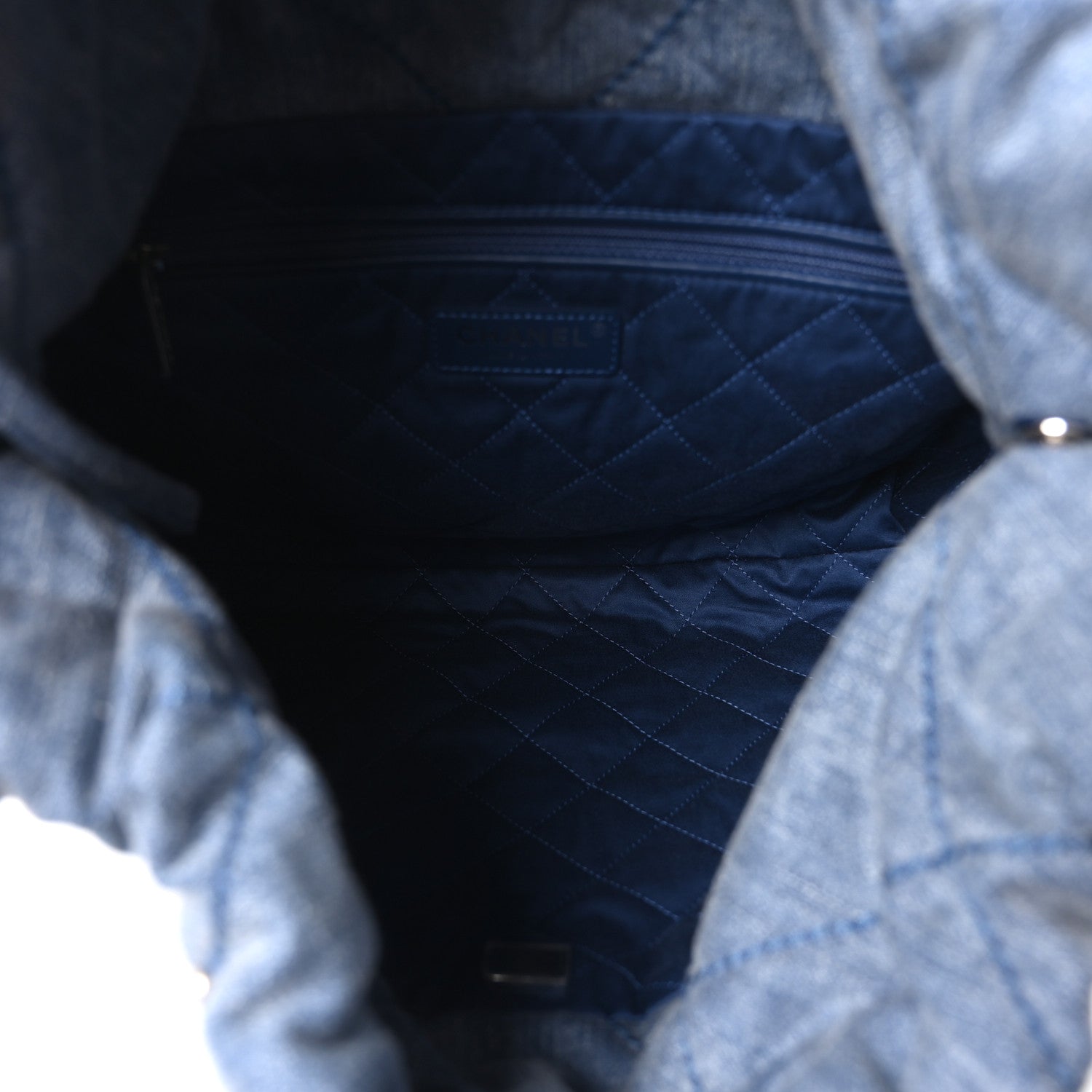 Washed Denim Quilted Studded Small Chanel 22 Blue