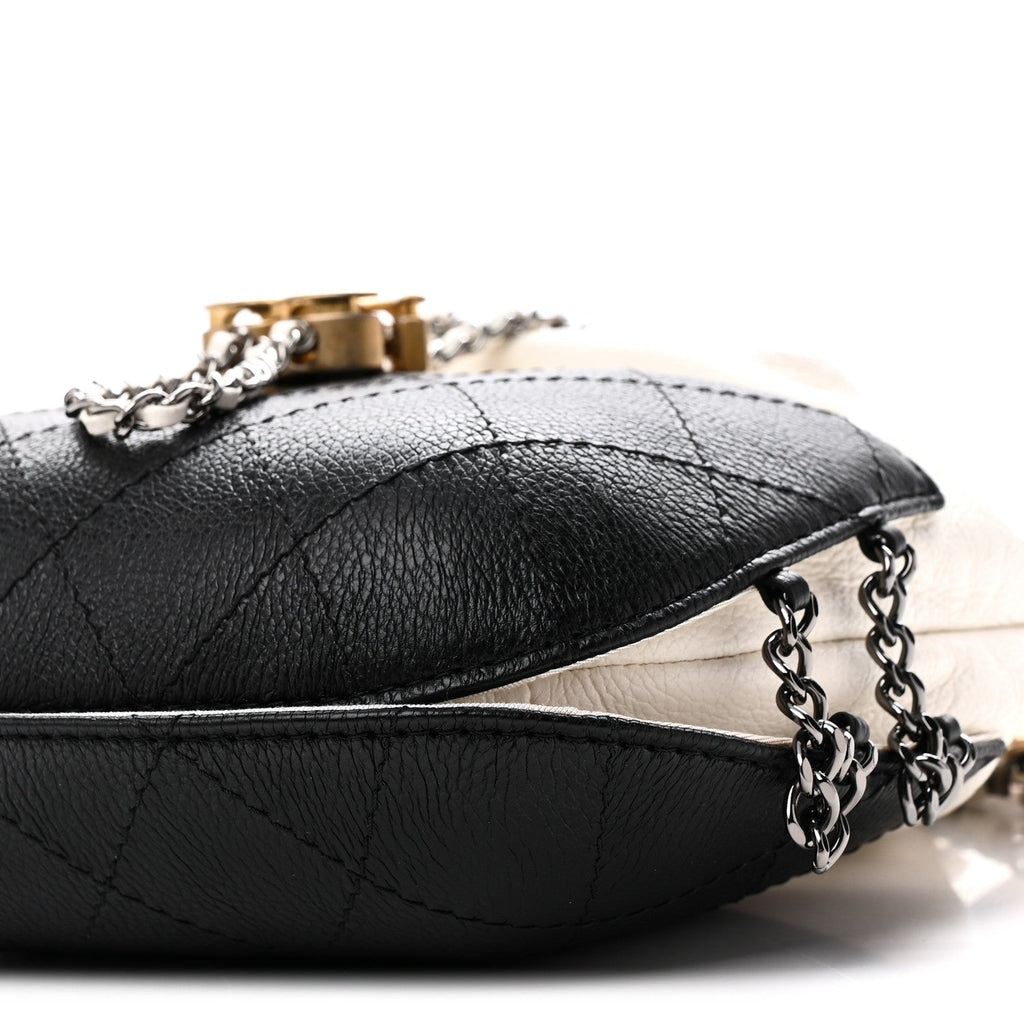 Aged Calfskin Quilted Small Gabrielle Bucket White Black