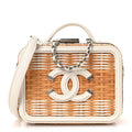 Raffia Calfskin Small CC Filigree Vanity Case White
