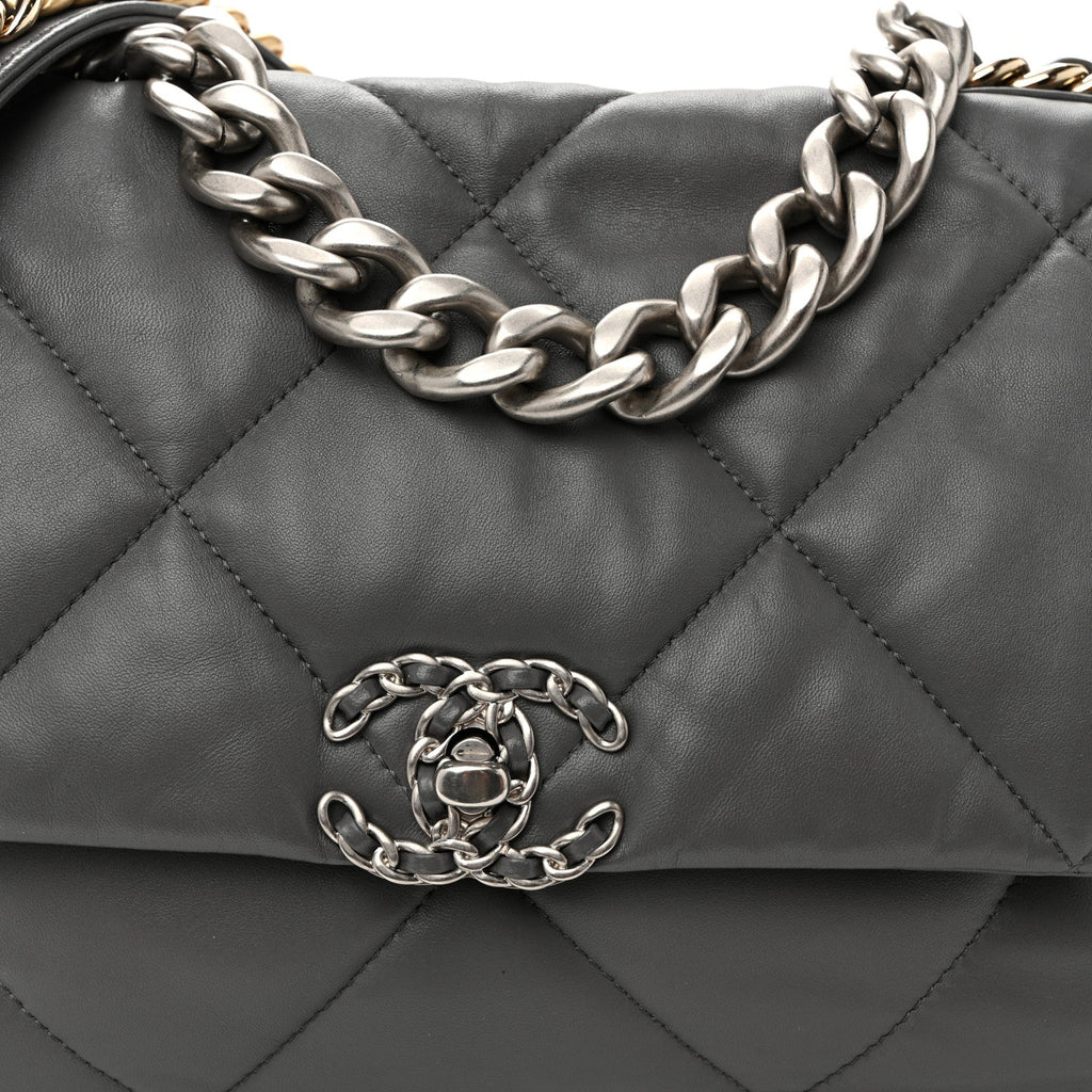Lambskin Quilted Large Chanel 19 Flap Dark Grey