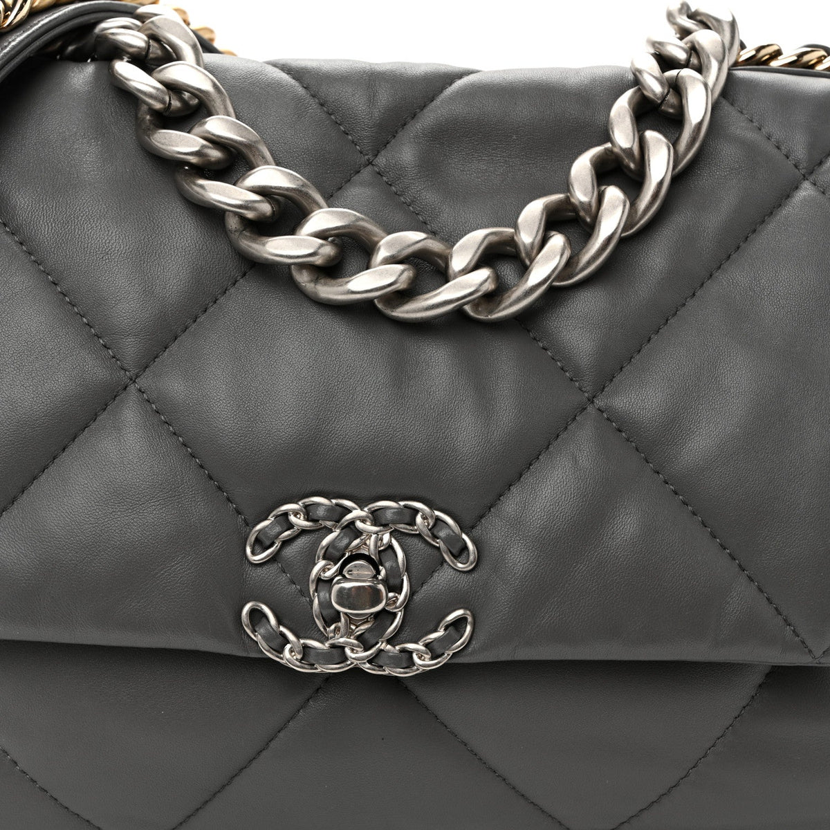 Lambskin Quilted Large Chanel 19 Flap Dark Grey