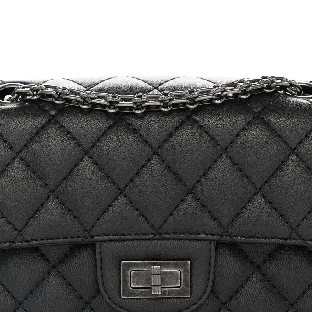 Metallic Sheepskin Quilted 2.55 Reissue Mini Flap Dark Grey