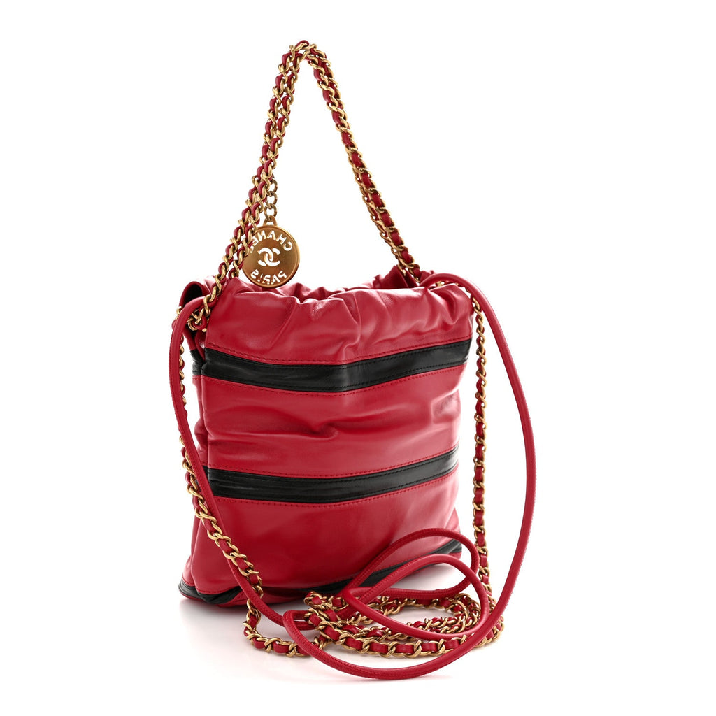 Shiny Calfskin Striped Mini Chanel 22 Red Black